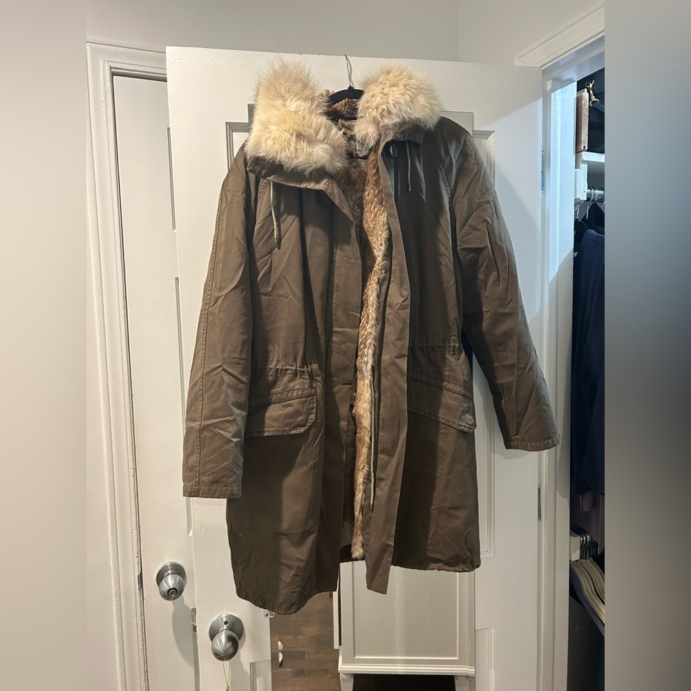 Army by Yves Salomon Green Parka with Fur Trim and Lining